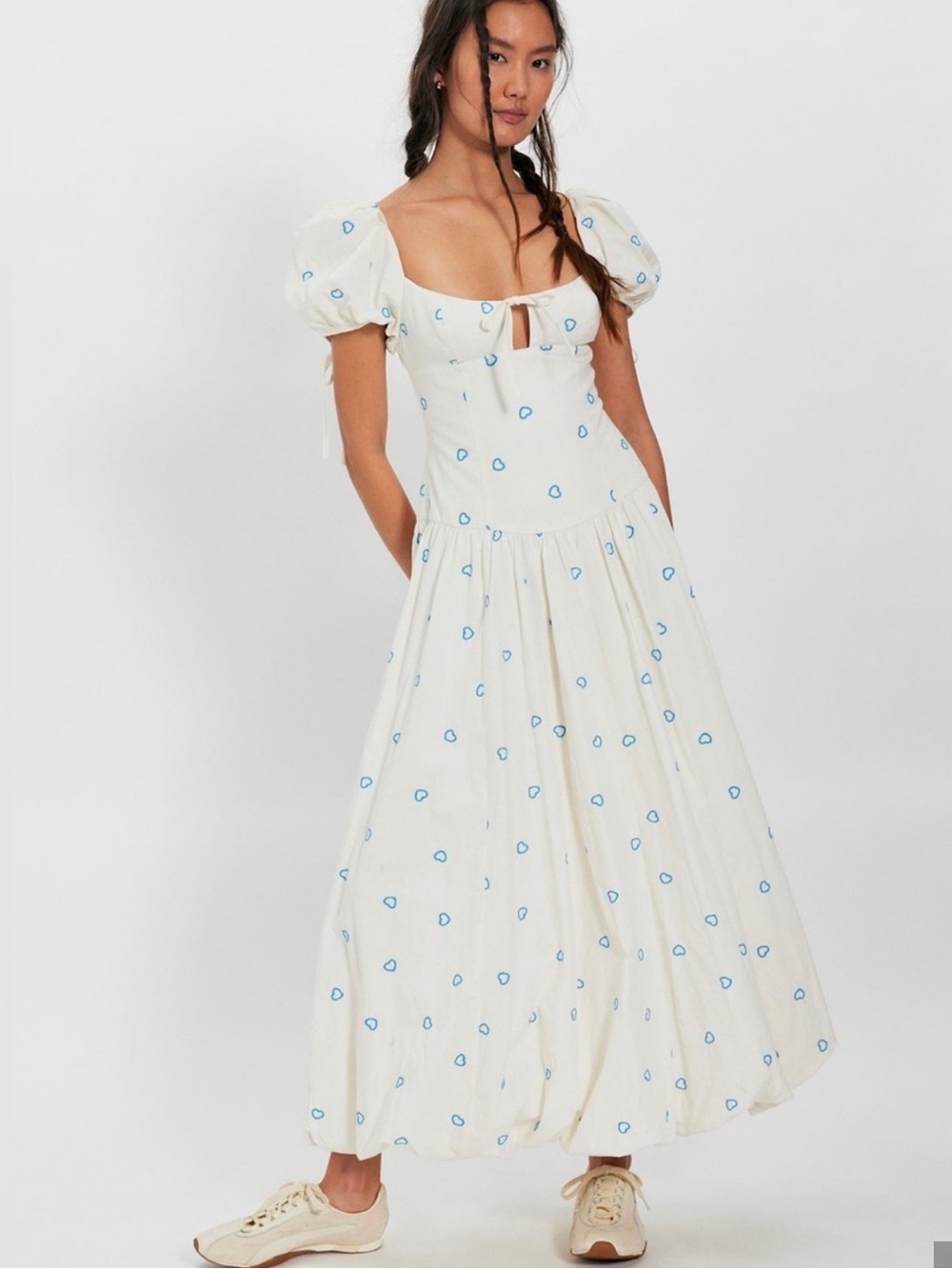 Free People Bali Sprinkled Heart Puff Sleeve Cotton Maxi Dress